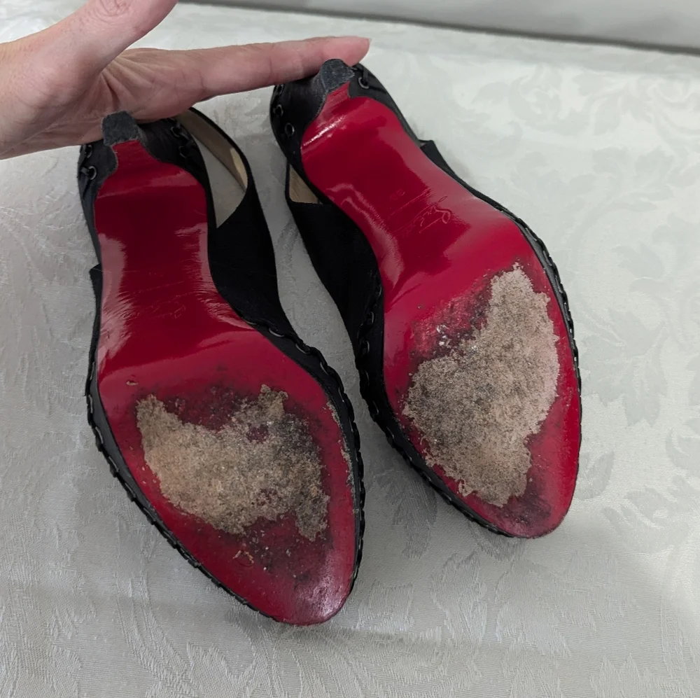 Christian Louboutin Peep Toe Slingbacks Size 38 red and black slingback